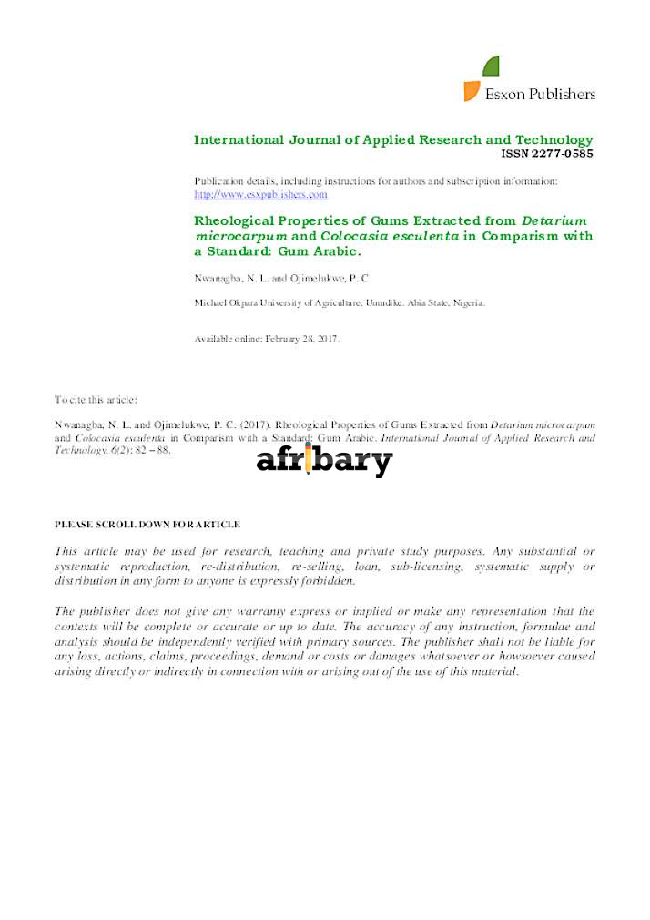 Rheological Properties of Gums Extracted from Detarium microcarpum and
