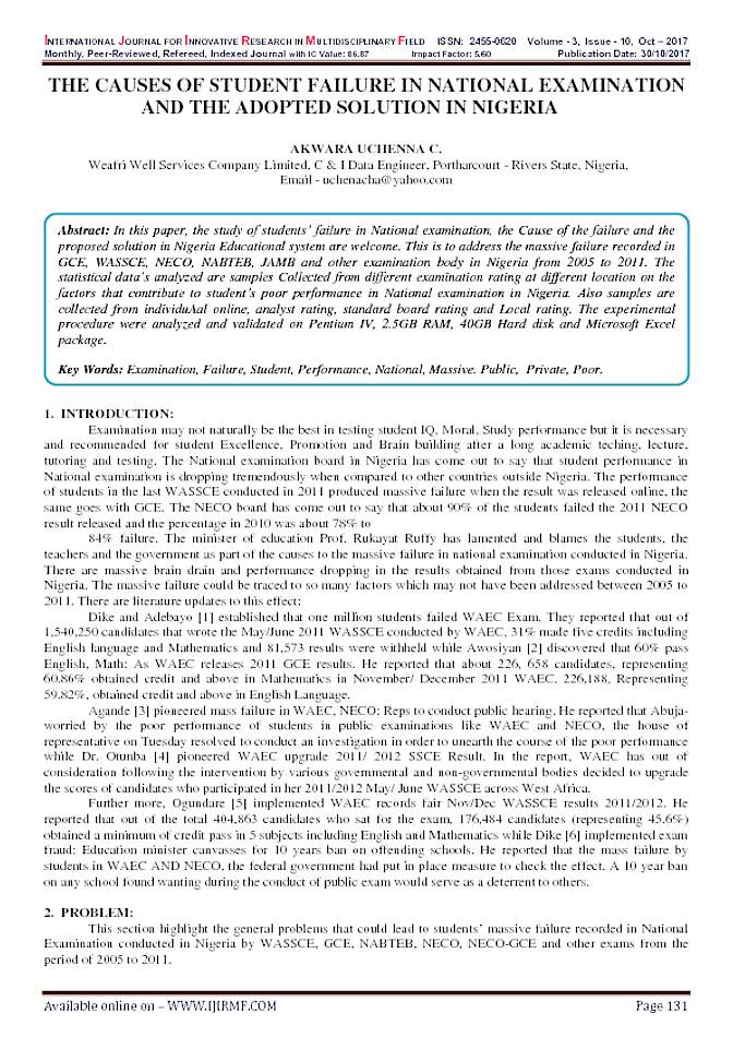 THE CAUSES OF STUDENT FAILURE IN NATIONAL EXAMINATION AND THE ADOPTED ...