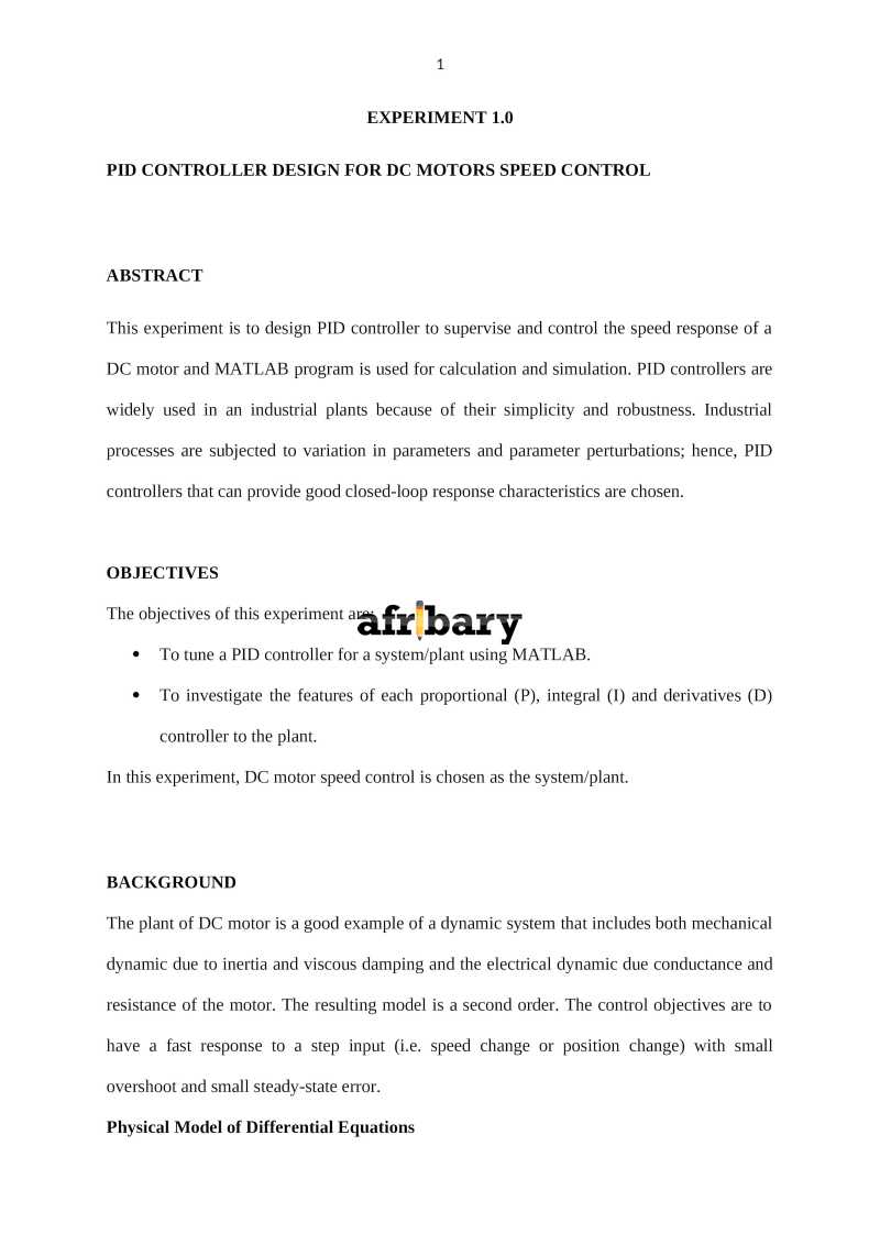 Laboratory Report on PID Controller Design for DC Motors Speed Control