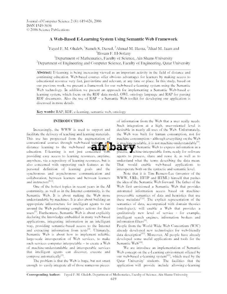 A Web-Based E-Learning System Using Semantic Web Framework | Afribary