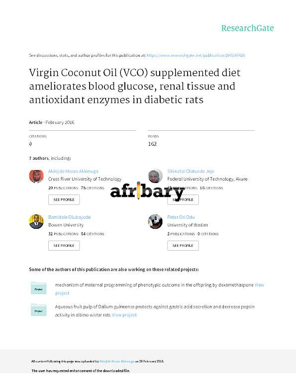Virgin Coconut Oil (VCO) supplemented diet ameliorates blood glucose