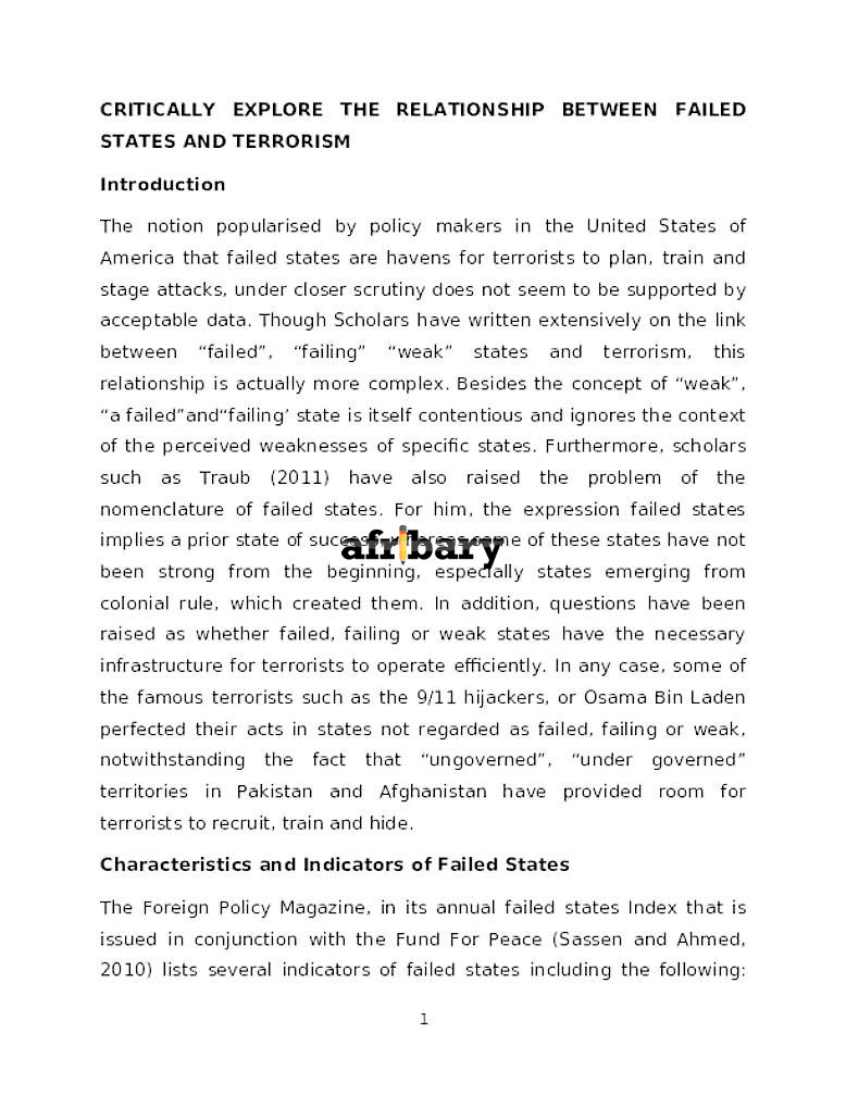 CRITICAL EXPLAIN THE DIFFERENCE BETWEEN FAILED STATES AND TERRORISM Afribary