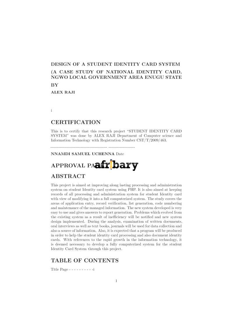 DESIGN OF STUDENT IDENTITY CARD SYSTEM | Afribary