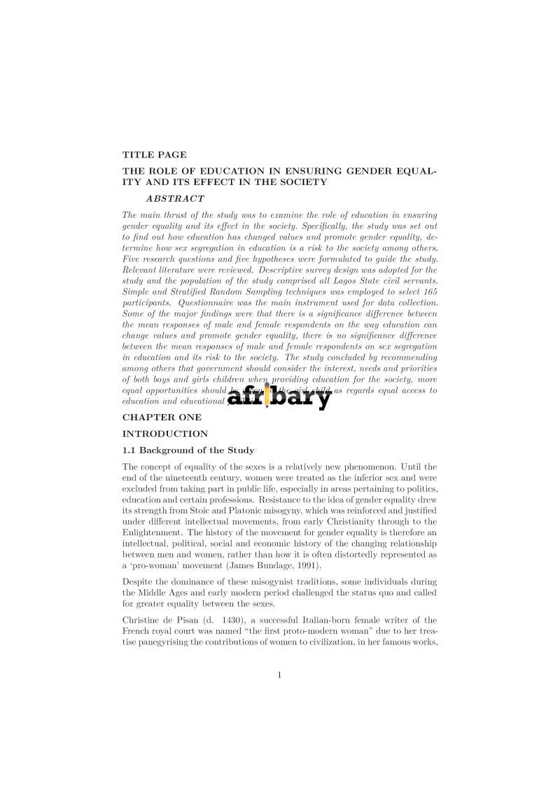 THE ROLE OF EDUCATION IN ENSURING GENDER EQUALITY AND ITS EFFECT IN THE ...