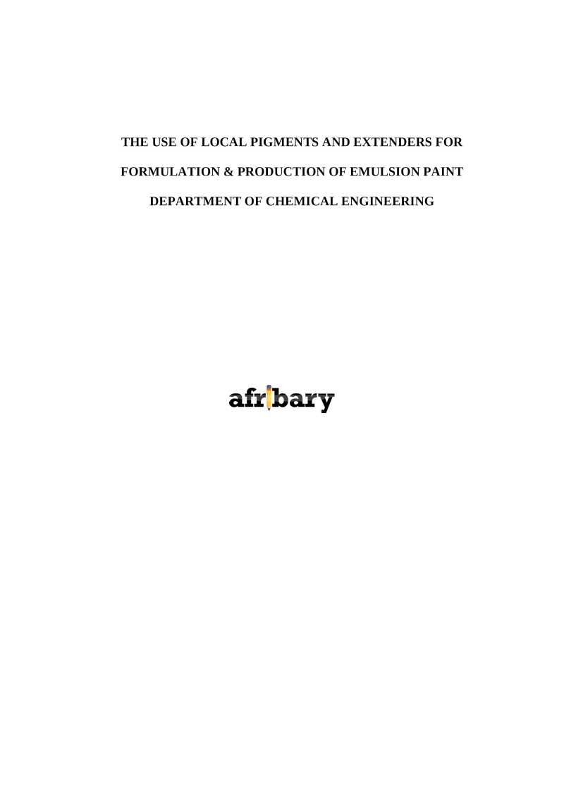 THE USE OF LOCAL PIGMENTS AND EXTENDERS FOR FORMULATION & PRODUCTION OF