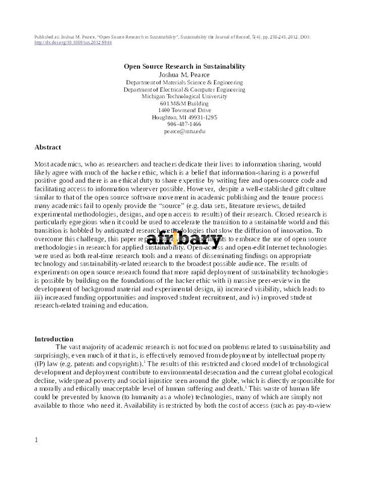 Open Source Research in Sustainability Afribary