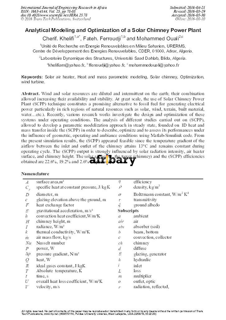 Analytical Modeling and Optimization of a Solar Chimney Power Plant ...