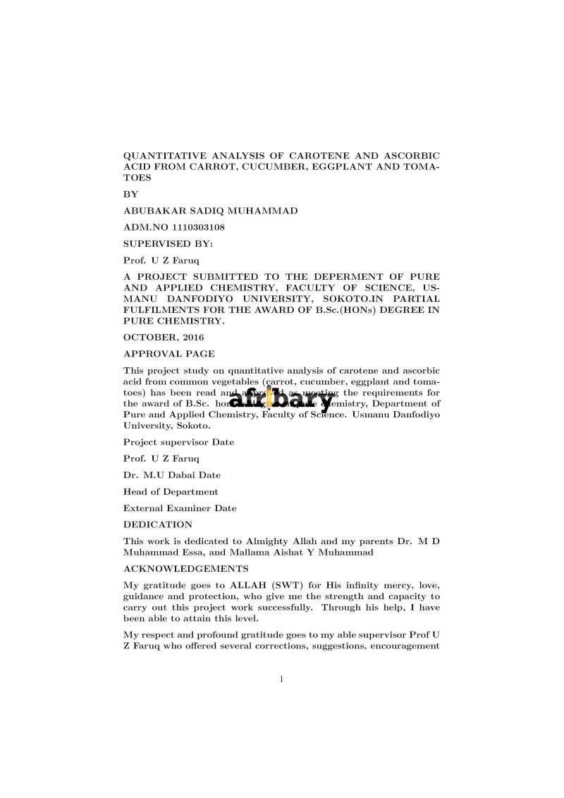 Quantitative Analysis of Carotene and Ascorbic acid from Carrot