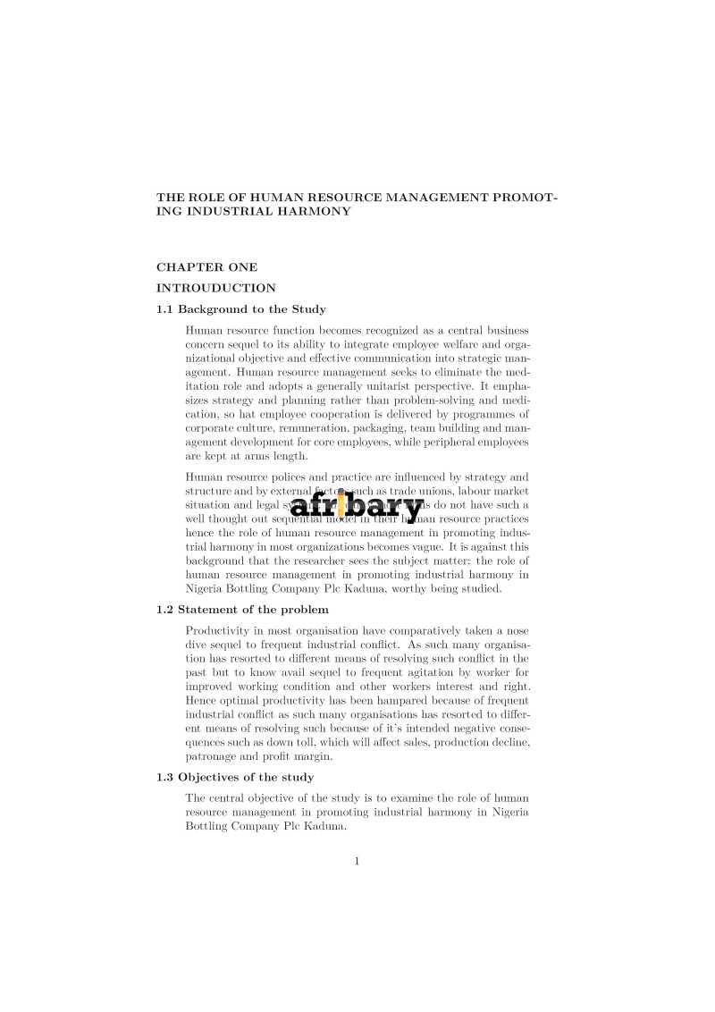 THE ROLE OF HUMAN RESOURCE MANAGEMENT PROMOTING INDUSTRIAL HARMONY