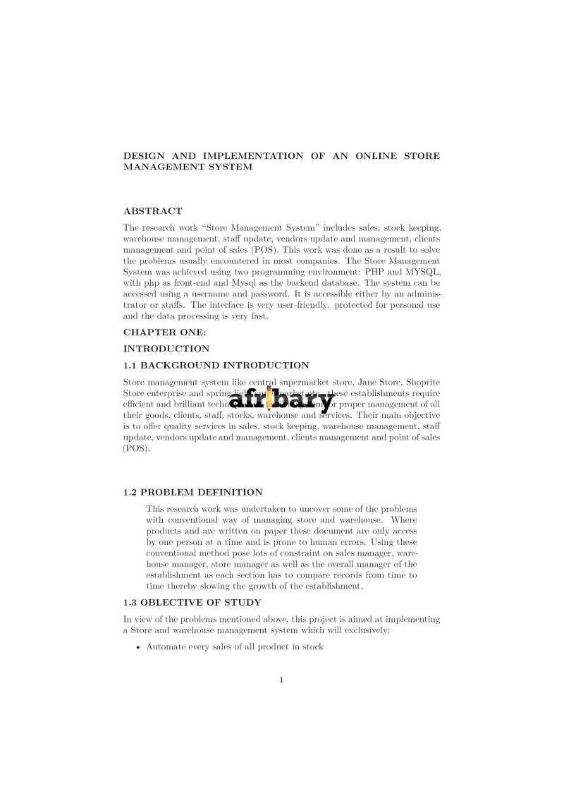 DESIGN AND IMPLEMENTATION OF AN ONLINE STORE MANAGEMENT SYSTEM Afribary