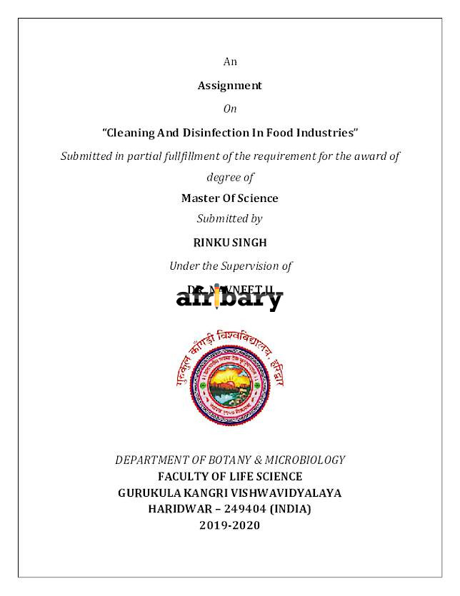 An Assignment On “Cleaning And Disinfection In Food Industries” Afribary