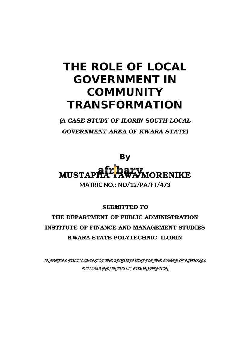 The Role of Local Government in Community Transformation (A Case Study ...