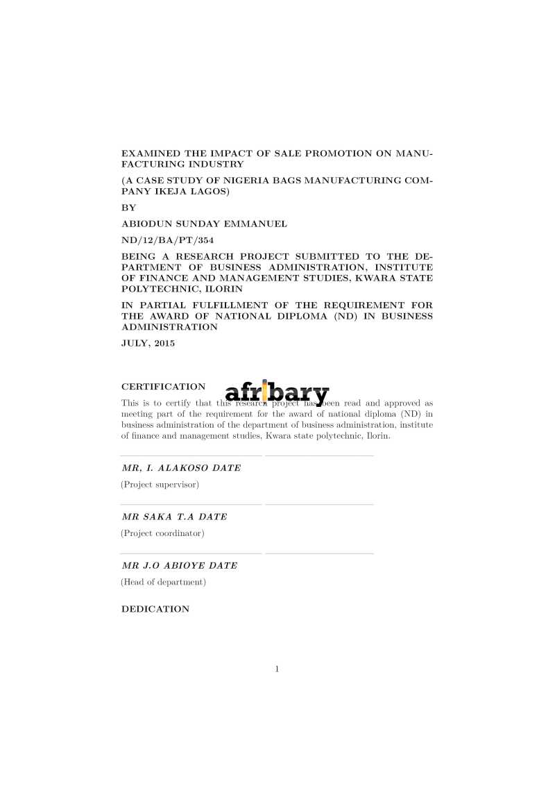 Examined the Impact of Sale Promotion on Manufacturing Industry (A Case