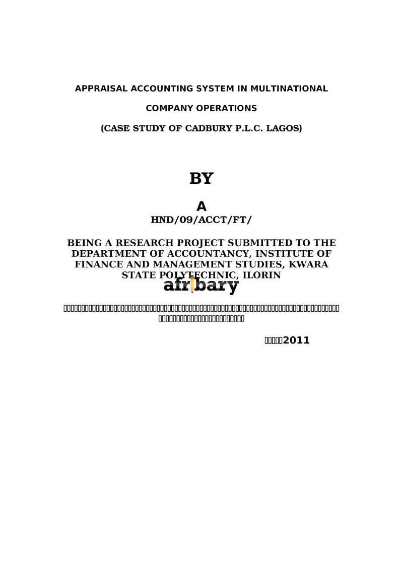 Appraisal Accounting System in Multinational Company Operations (Case