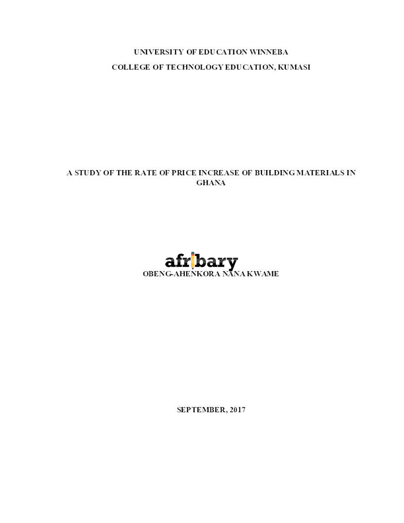 A STUDY OF THE RATE OF PRICE INCREASE OF BUILDING MATERIALS IN GHANA