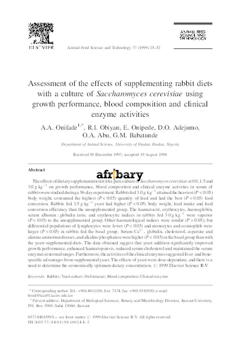 Assessment of the effects of supplementing rabbit diets with a culture ...