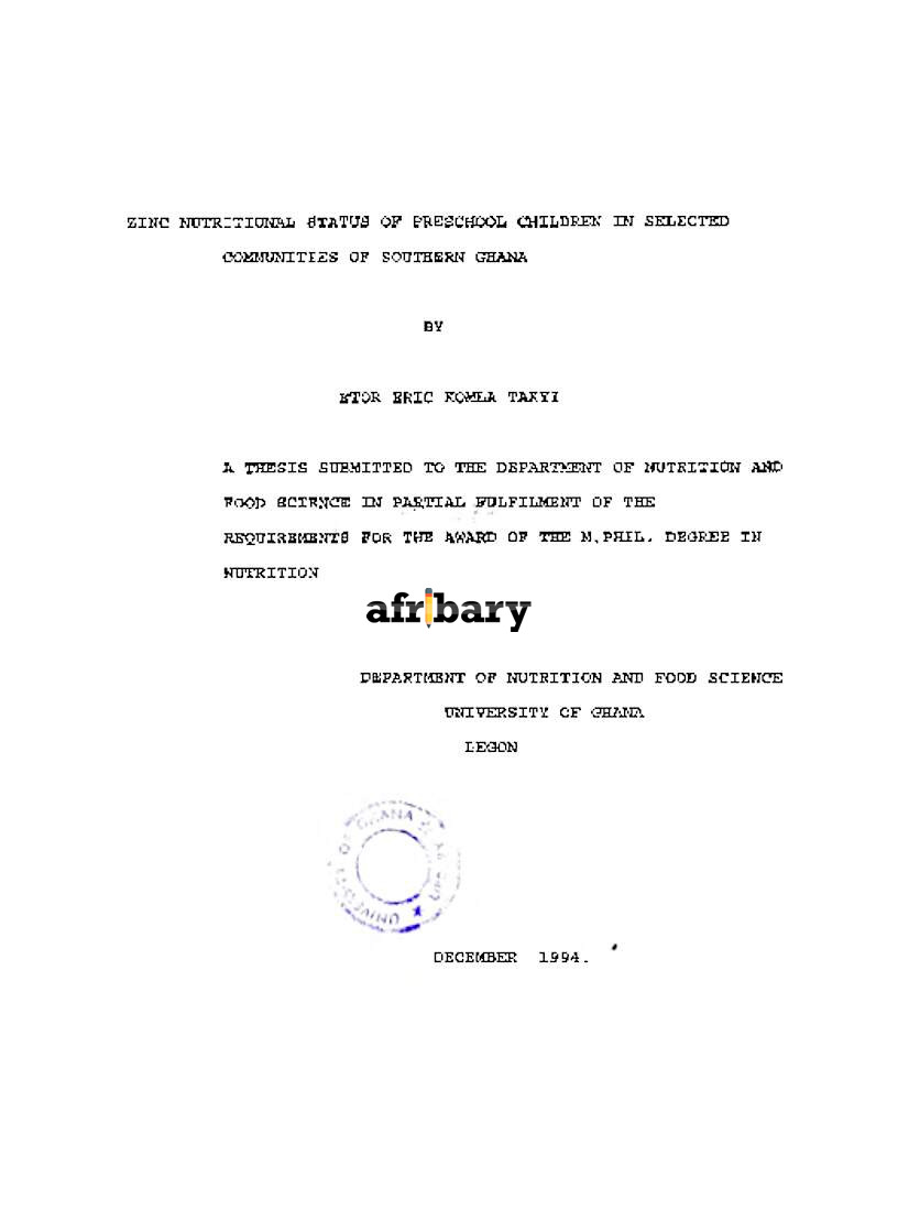 ZINC NUTRITIONAL STATUS OF PRESCHOOL CHILDREN IN SELECTED COMMUNITIES