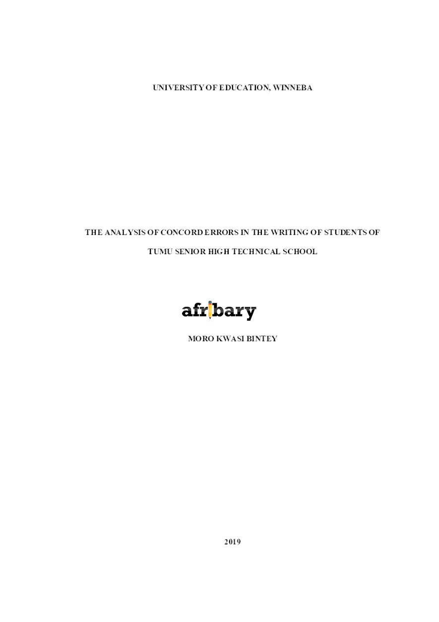 THE ANALYSIS OF CONCORD ERRORS IN THE WRITING OF STUDENTS OF TUMU
