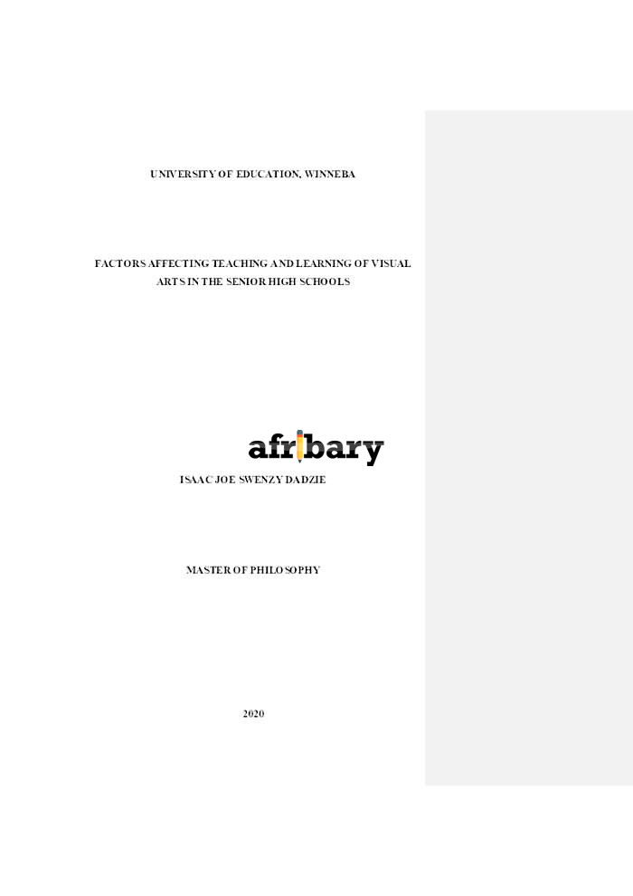 FACTORS AFFECTING TEACHING AND LEARNING OF VISUAL ARTS IN THE SENIOR