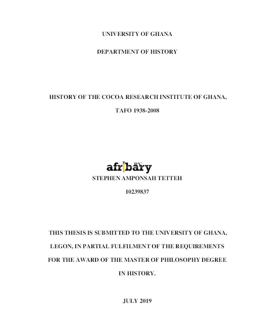 History of the Cocoa Research Institute of Ghana Afribary