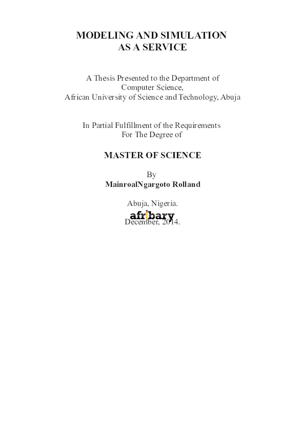 Modeling And Simulation As A Service | Afribary