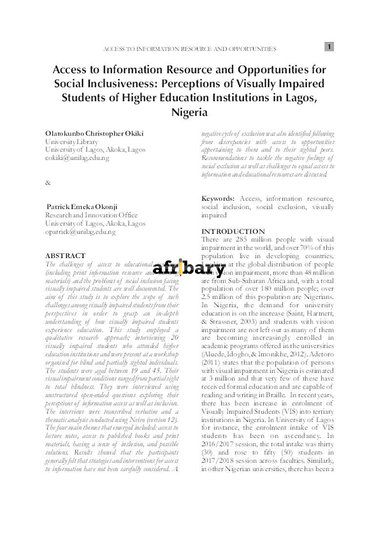 Access To Information Resource And Opportunities For Social