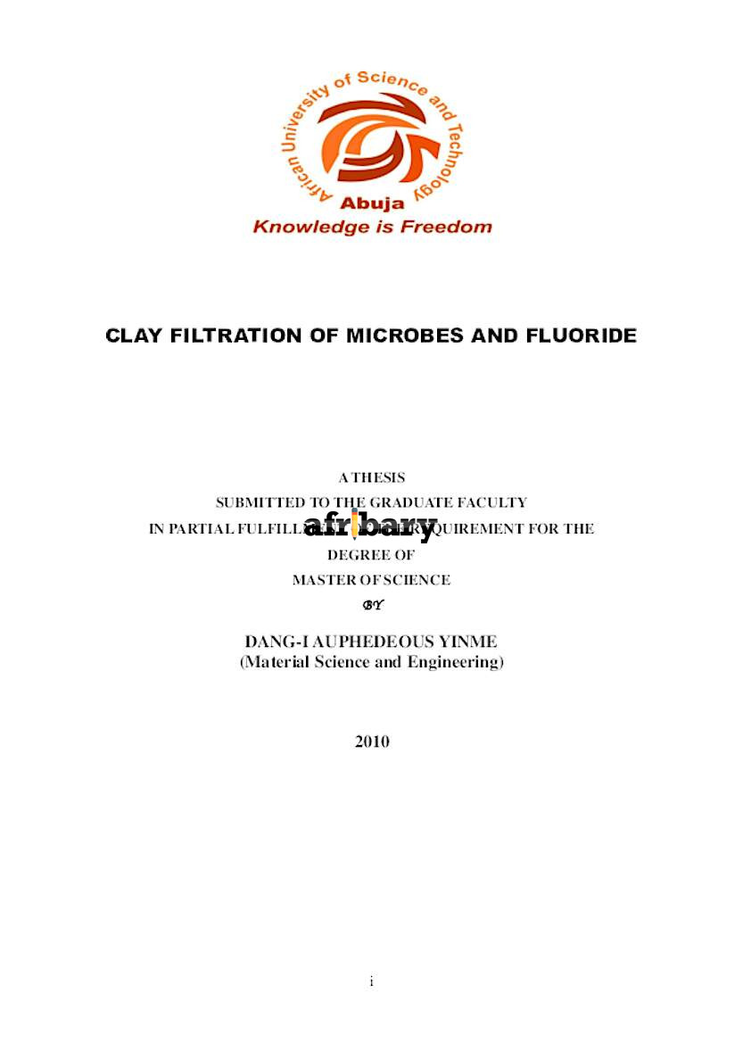 Clay Filtration Of Microbes And Fluoride Afribary