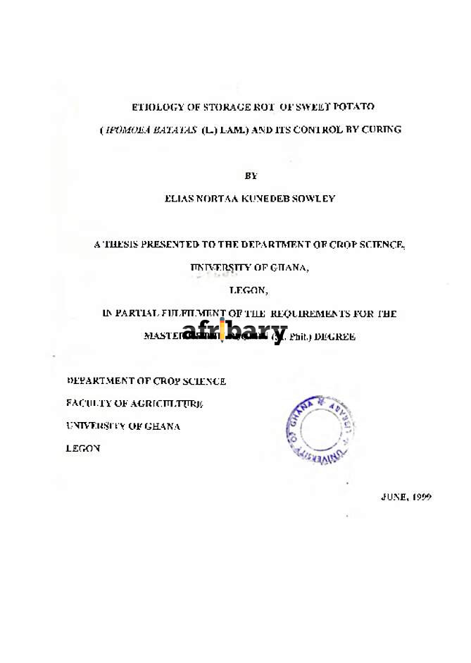 Etiology Of Storage Rot Of Sweet Potato ( Ipomoea Batatas (L.) Lam