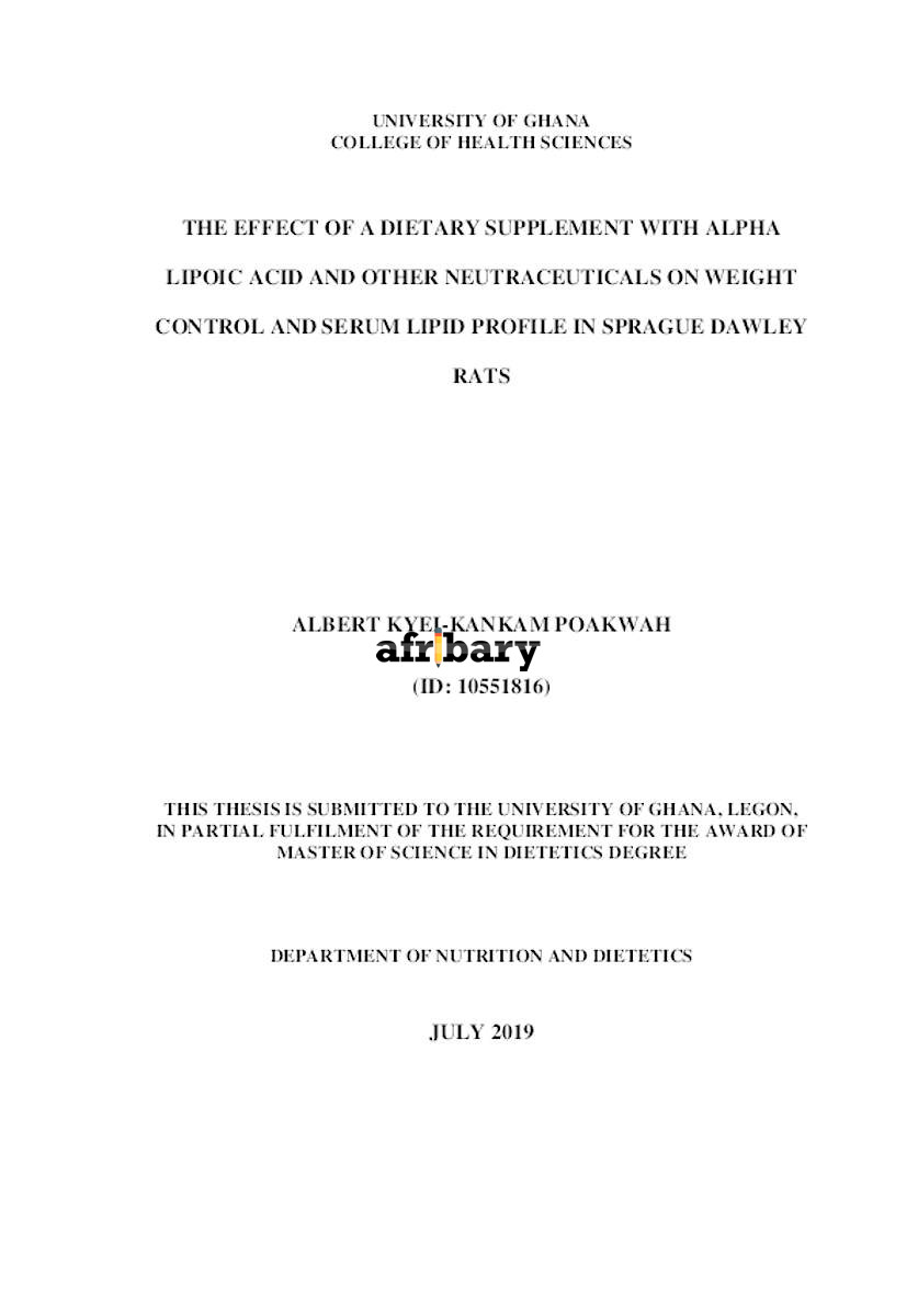 The Effect Of A Dietary Supplement With Alpha Lipoic Acid And Other Neutraceuticals On Weight