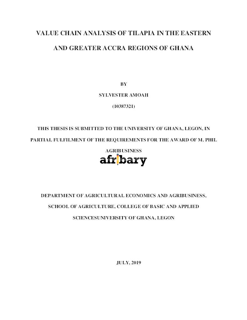 Value Chain Analysis of Tilapia in The Eastern And Greater Accra