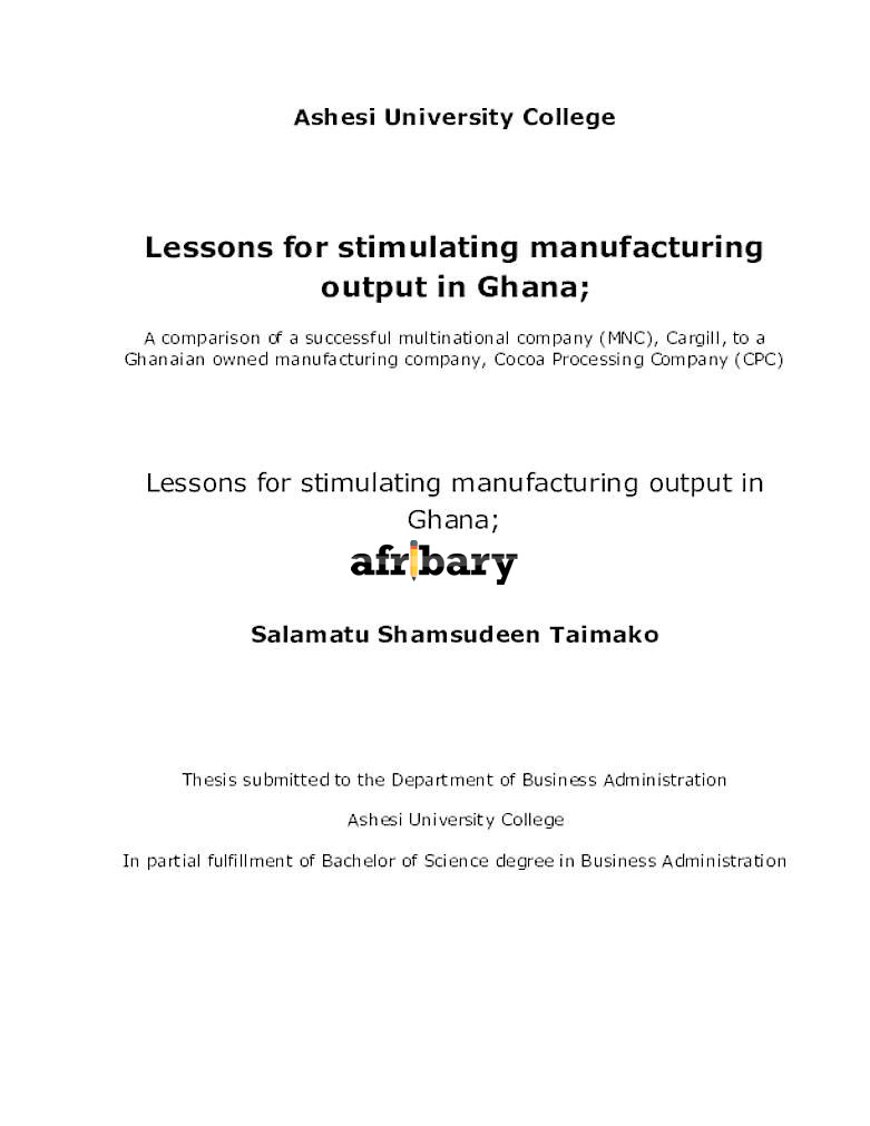 Lessons for stimulating manufacturing output in Ghana; A comparison of