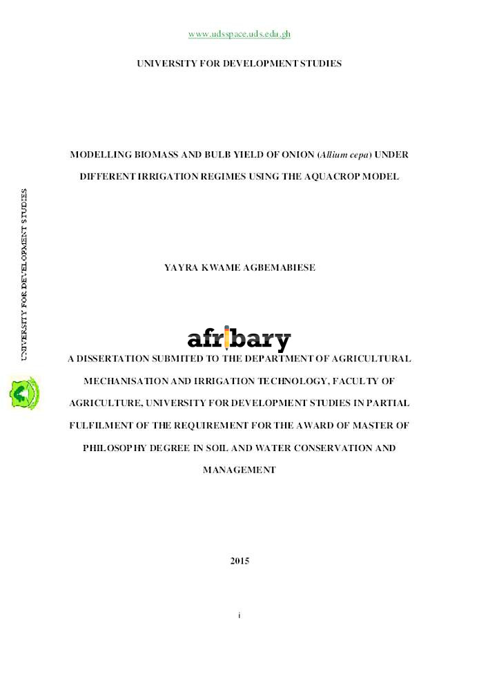 Modelling Biomass And Bulb Yield Of Onion (Allium Cepa) Under Different