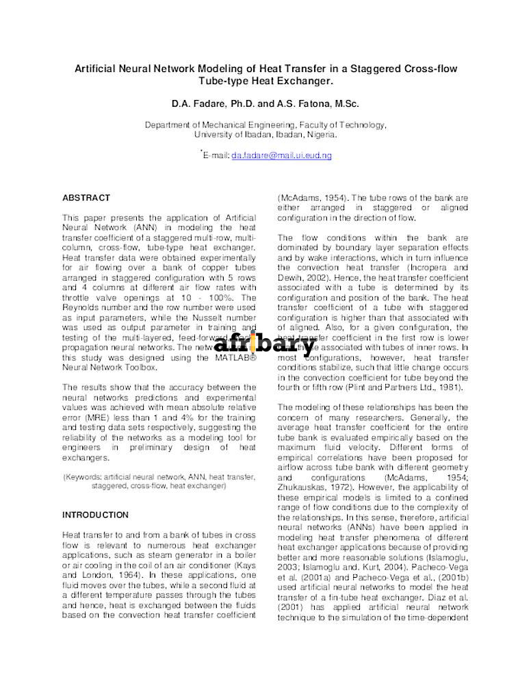 Artificial Neural Network Modeling of Heat Transfer in a Staggered ...