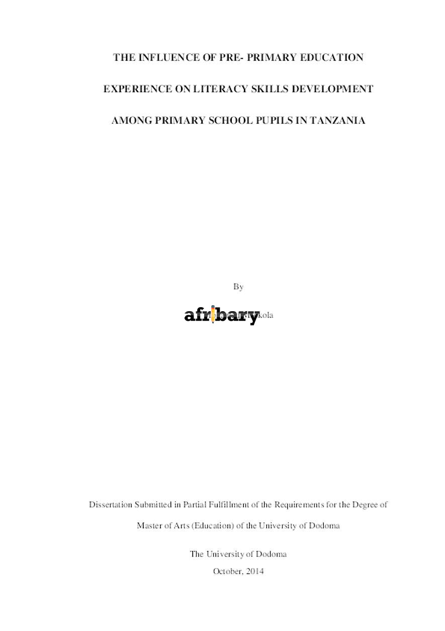 The Influence Of Pre Primary Education Experience On Literacy Skills