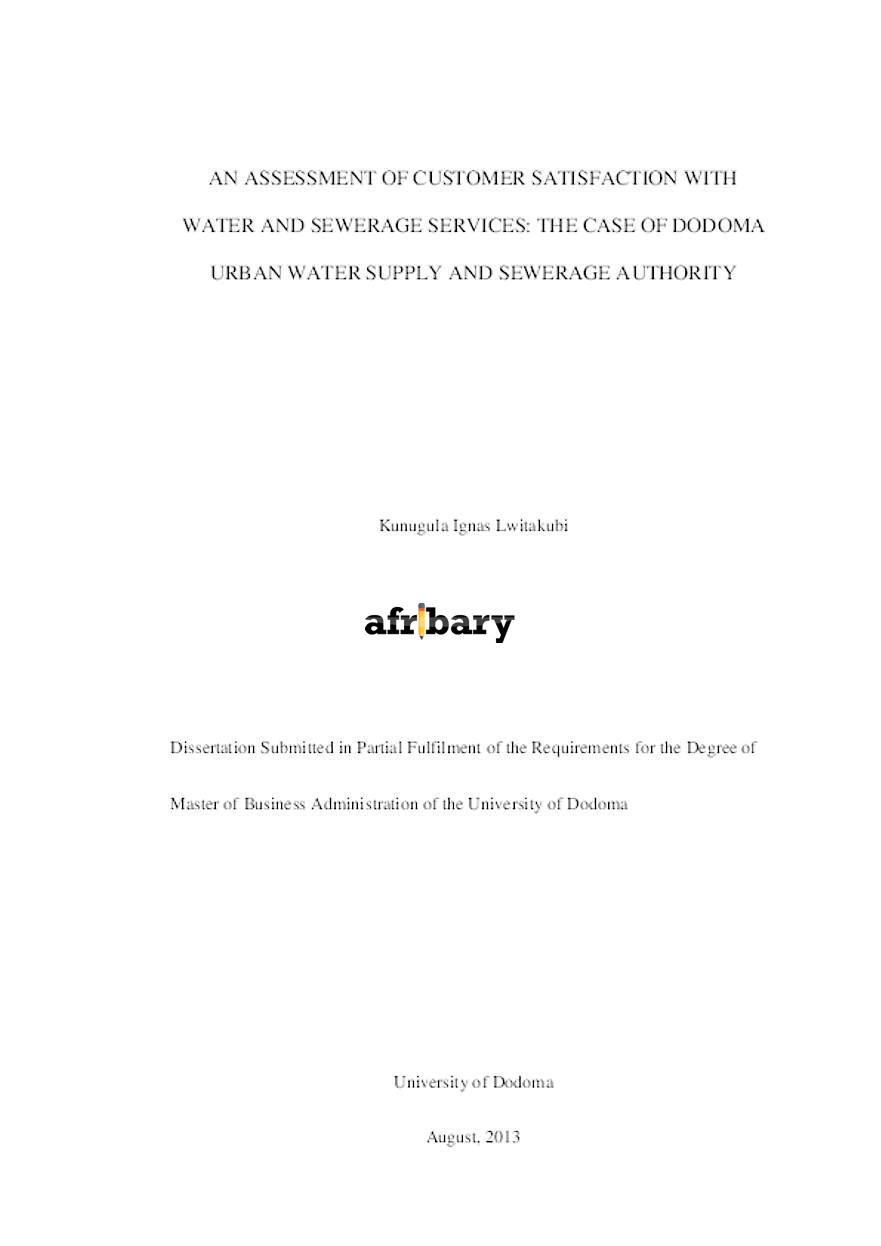 An Assessment Of Customer Satisfaction With Water And Sewerage Services