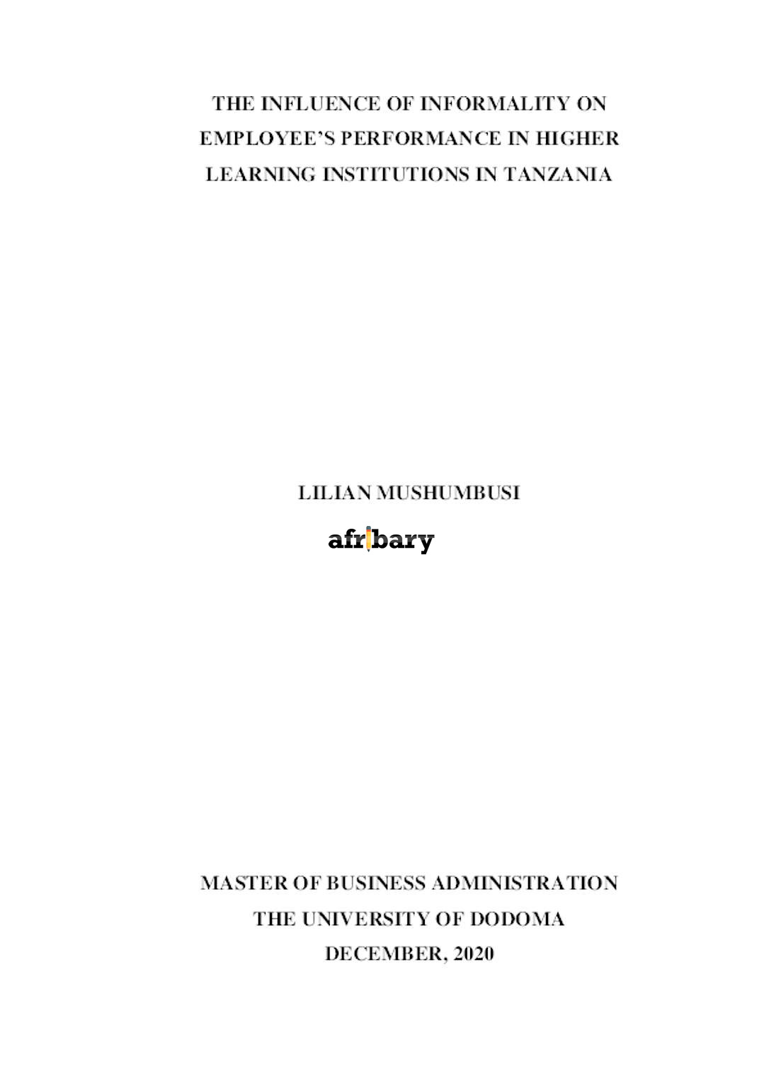 The Influence Of Informality On Employee’s Performance In Higher ...