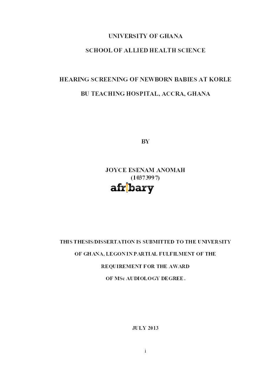 Hearing Screening of Newborn Babies at Korle By Teaching Hospital