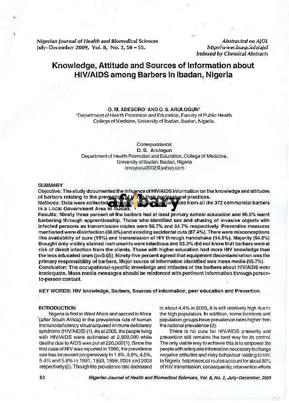 Knowledge, Attitude and Sources of Information about HIV/AIDS among