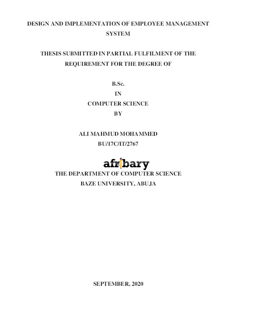 Design And Implementation Of Employee Management System Afribary