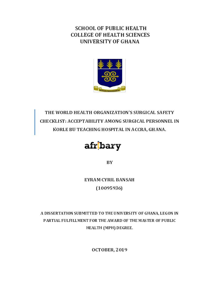 The World Health Organization’s Surgical Safety Checklist ...