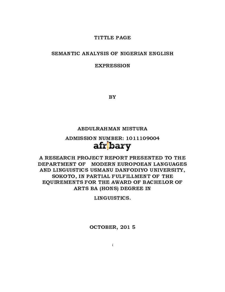 Semantic Analysis Of Nigerian English Expression Afribary