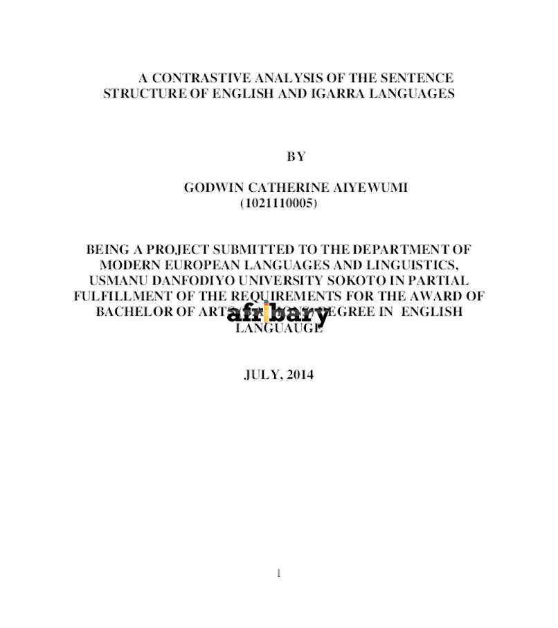 A Contrastive Analysis Of The Sentence Structure Of English And Igarra ...