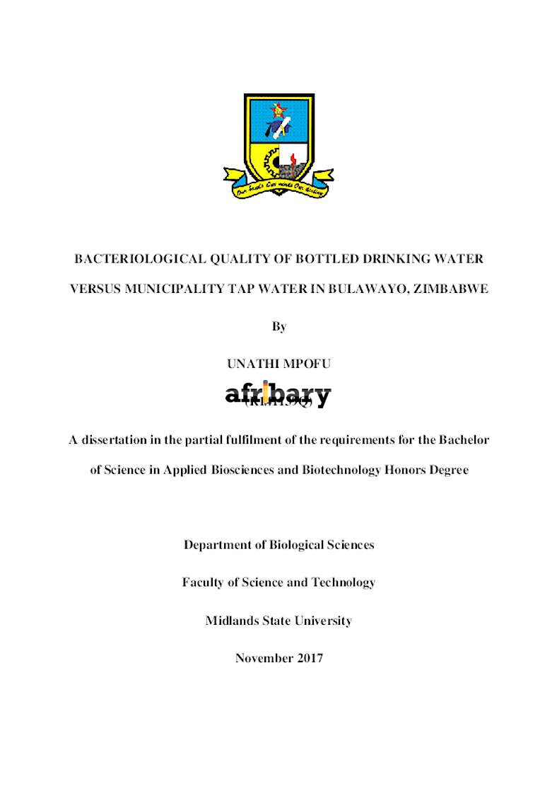 Bacteriological Quality Of Bottled Drinking Water Versus Municipality