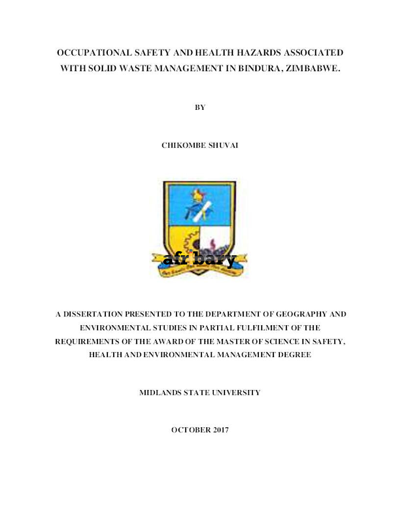 Occupational Safety And Health Hazards Associated With Solid Waste