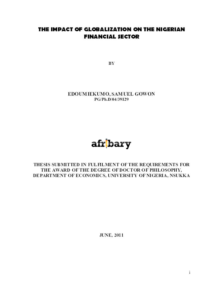 The Impact Of Globalization On The Nigerian Financial Sector | Afribary