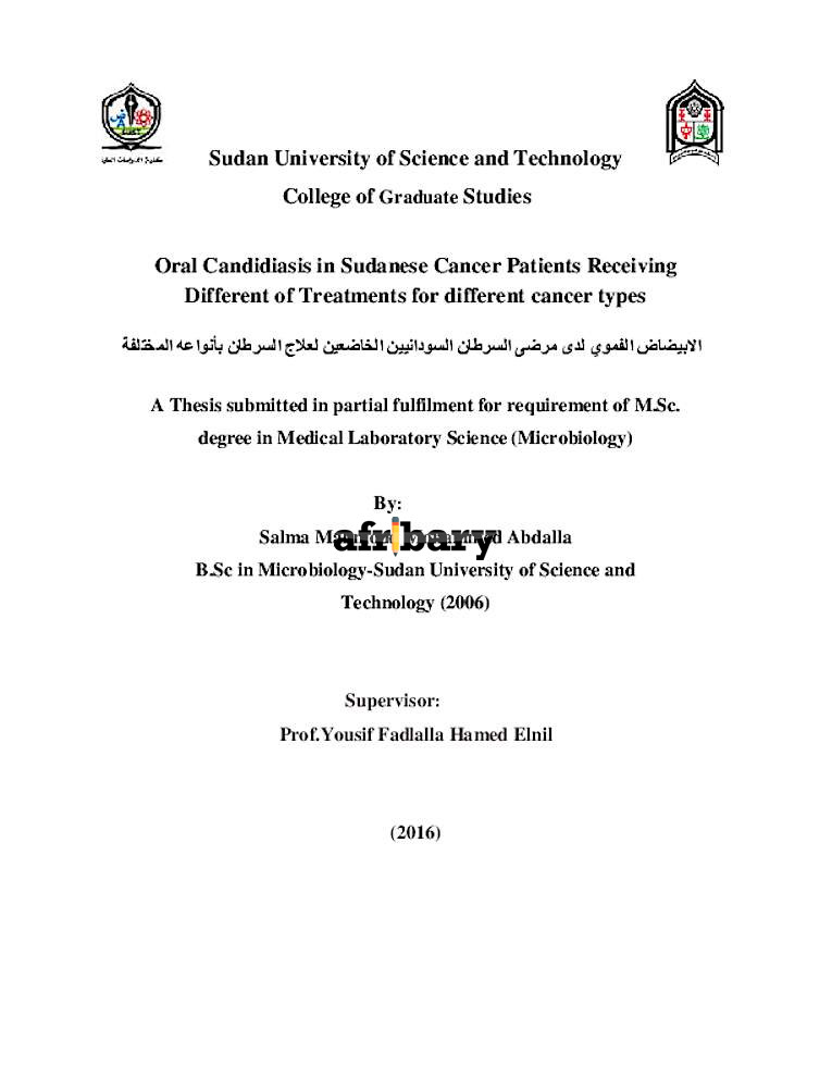Oral Candidiasis in Sudanese Cancer Patients Receiving Different of