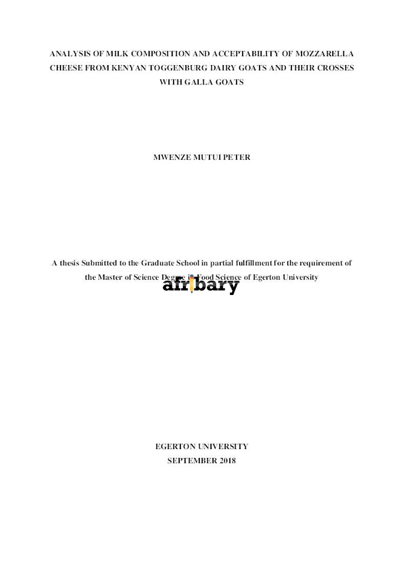 Analysis Of Milk Composition And Acceptability Of Mozzarella Cheese