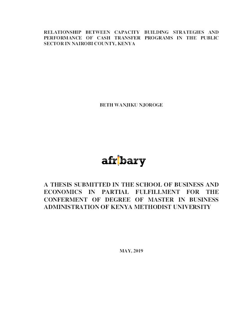 Relationship Between Capacity Building Strategies And Performance Of Cash Transfer Programs In 