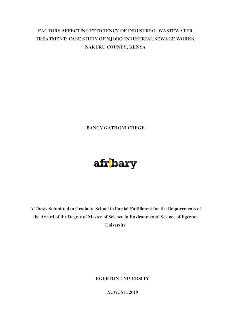 Factors Affecting Efficiency Of Industrial Wastewater Treatment Case