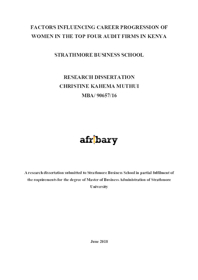 Factors Influencing Career Progression Of Women In The Top Four Audit